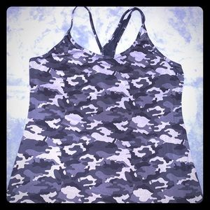 Fabletics Gray Camo Asymmetrical Racerback Tank